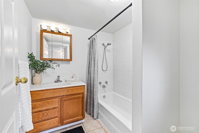 6719 46th Ave S, Seattle, WA 98118 - full bathroom featuring vanity, shower / bath combo, and tile patterned flooring