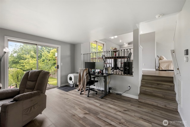 1521 90th Dr NE, Lake Stevens, WA 98258 - office area featuring healthy amount of natural light, wood finished floors, and lofted ceiling