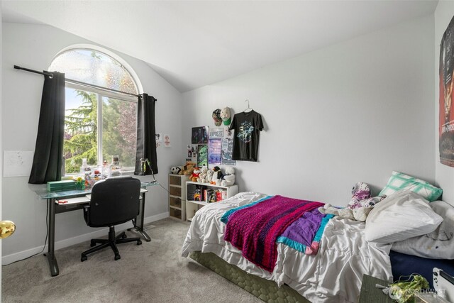 1521 90th Dr NE, Lake Stevens, WA 98258 - carpeted bedroom featuring vaulted ceiling and a desk