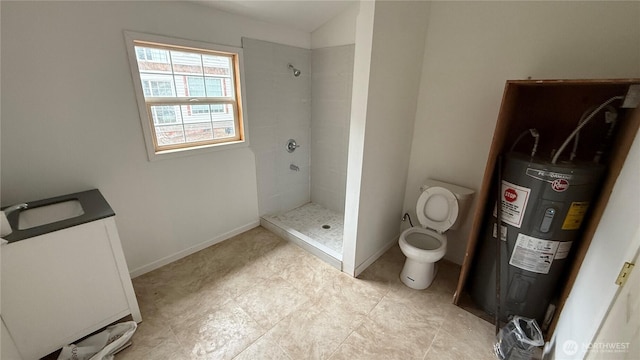 57 Covered Bridge Rd, Grays River, WA 98621 - bathroom with a stall shower, water heater, and vanity