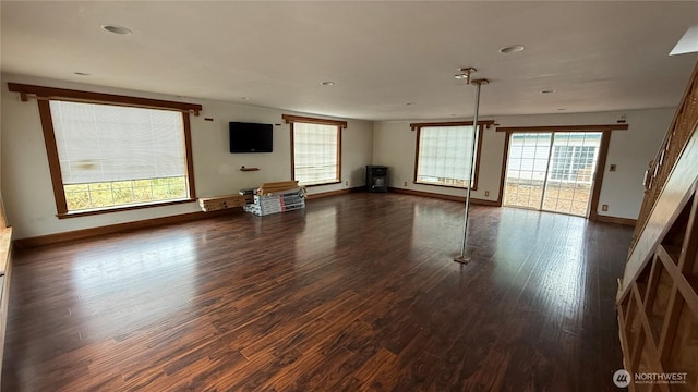57 Covered Bridge Rd, Grays River, WA 98621 - unfurnished living room featuring dark wood finished floors and recessed lighting