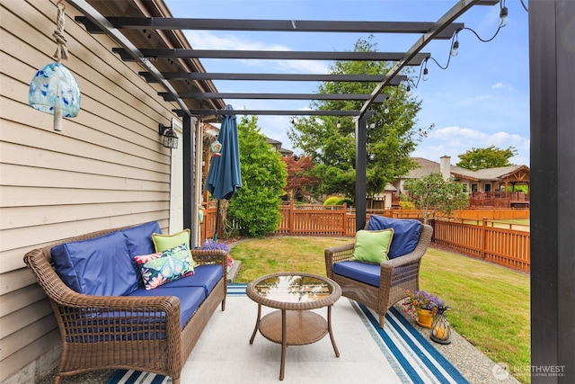 1514 232nd Pl SW, Bothell, WA 98021 - fenced backyard featuring an outdoor hangout area, a pergola, and a patio area