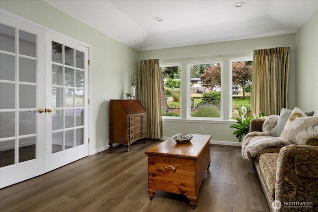 179 Perry Dr, Coupeville, WA 98239 - living area featuring dark wood finished floors and french doors