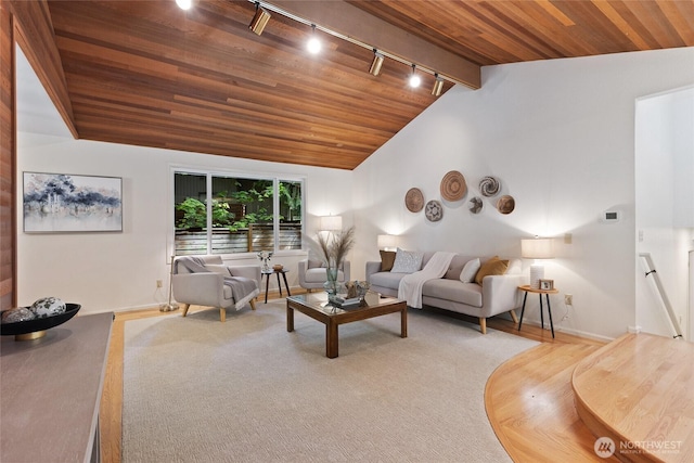 3420 210th Pl NE, Sammamish, WA 98074 - living room featuring track lighting, vaulted ceiling, and wood ceiling