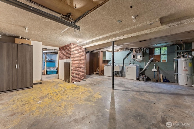 123 Scenic View Dr, Longview, WA 98632 - basement featuring water heater, washer / dryer, and electric panel
