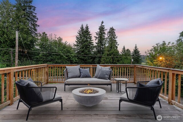 123 Scenic View Dr, Longview, WA 98632 - wooden terrace with an outdoor living space with a fire pit