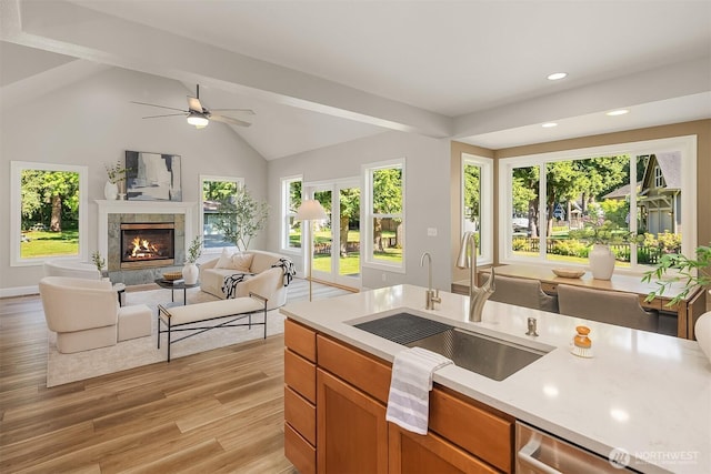 32701 SE 43rd St, Fall City, WA 98024 - kitchen featuring open floor plan, light countertops, light wood-style floors, healthy amount of natural light, and recessed lighting