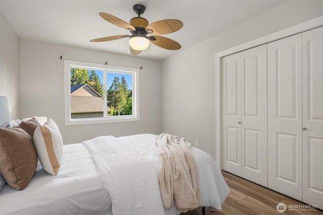 32701 SE 43rd St, Fall City, WA 98024 - bedroom with wood finished floors, a closet, and ceiling fan