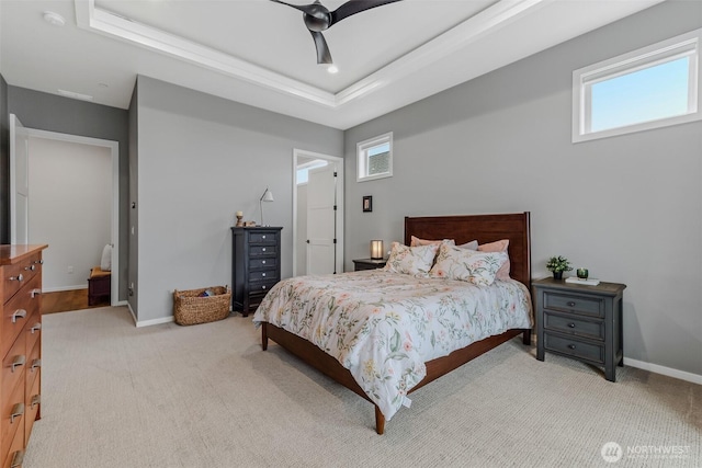 18500 NE 79th, Vancouver, WA 98682 - bedroom with light carpet, a raised ceiling, and a ceiling fan
