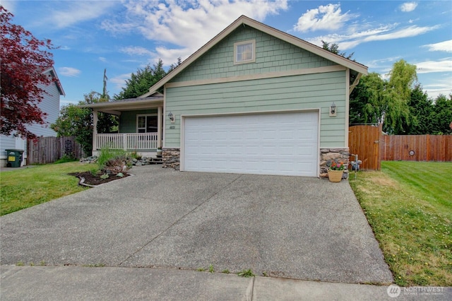 4031 Alyssa Ct, Bellingham, WA 98226 - view of front facade with stone siding, a porch, driveway, and an attached garage