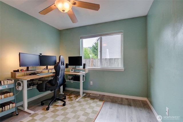 4031 Alyssa Ct, Bellingham, WA 98226 - home office with wood finished floors and a ceiling fan