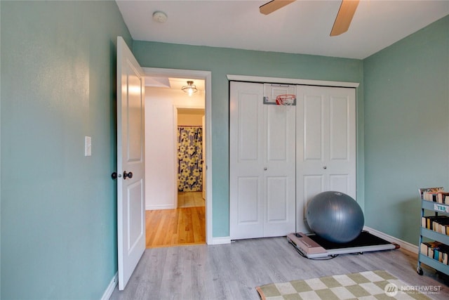 4031 Alyssa Ct, Bellingham, WA 98226 - workout room with light wood-type flooring and a ceiling fan