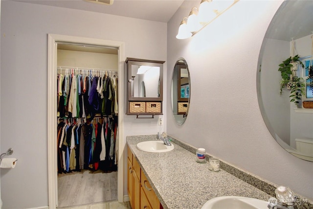 4031 Alyssa Ct, Bellingham, WA 98226 - full bathroom featuring double vanity, a spacious closet, and wood finished floors