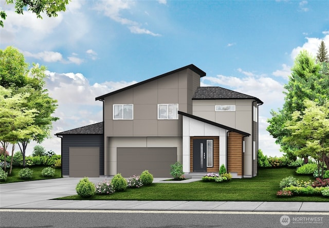 13801 Brookdale Ln E Unit 104, Tacoma, WA 98445 - contemporary home featuring roof with shingles, a front yard, driveway, and a garage