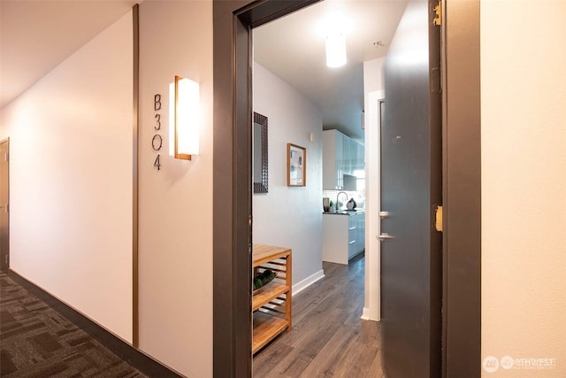 655 Crockett St Unit B304, Seattle, WA 98109 - corridor with dark wood-style flooring and a sink