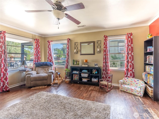 1018 Vassar Ave, Wenatchee, WA 98801 - sitting room with ornamental molding, hardwood / wood-style flooring, and a ceiling fan