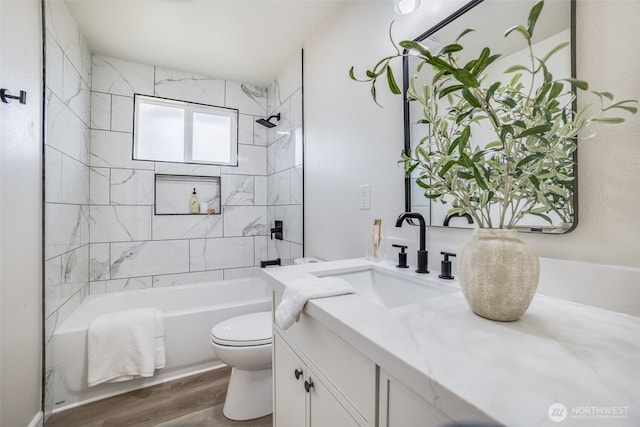 1415S 93rd St, Tacoma, WA 98444 - bathroom with vanity, wood finished floors, and shower / tub combination