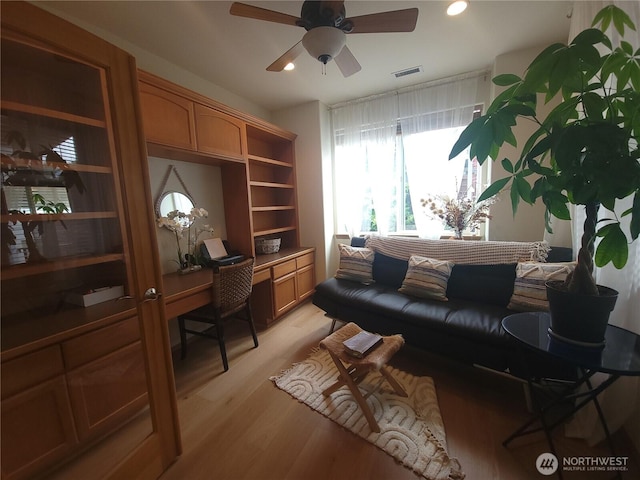 8542 Bainbridge Loop NE, Lacey, WA 98516 - office with a ceiling fan, light wood-style floors, and recessed lighting