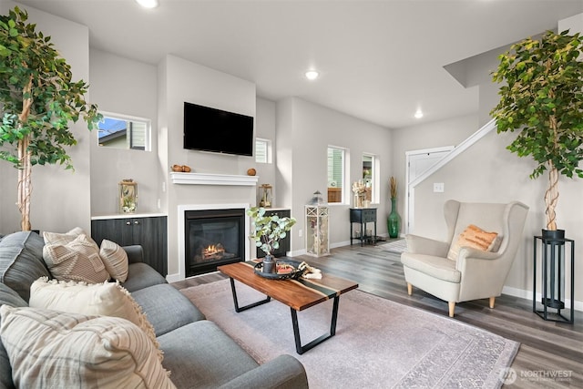 2649 Sandwood Ln, Blaine, WA 98230 - living room with wood finished floors, recessed lighting, and a glass covered fireplace