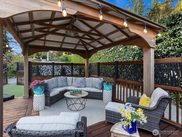 31707 W Lake Ketchum Rd, Stanwood, WA 98292 - deck with an outdoor hangout area and a gazebo