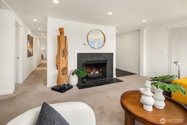 2301 Fairview Ave E Unit 301, Seattle, WA 98102 - living area featuring carpet, recessed lighting, and a fireplace