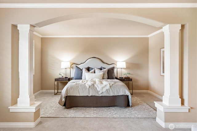 1206 S 36th Pl, Renton, WA 98055 - carpeted bedroom with ornate columns and ornamental molding