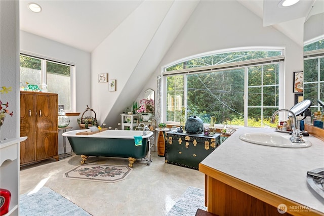 9204 Silver Lake Rd, Maple Falls, WA 98266 - home office with finished concrete flooring and high vaulted ceiling