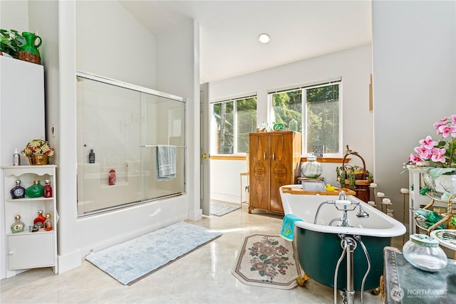 9204 Silver Lake Rd, Maple Falls, WA 98266 - full bathroom with concrete flooring and a combined bath / shower with freestanding tub