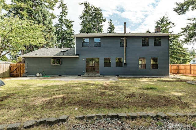 1078 NW Kitsap Ter, Oak Harbor, WA 98277 - back of house with a chimney, a patio area, a fenced backyard, a gate, and crawl space
