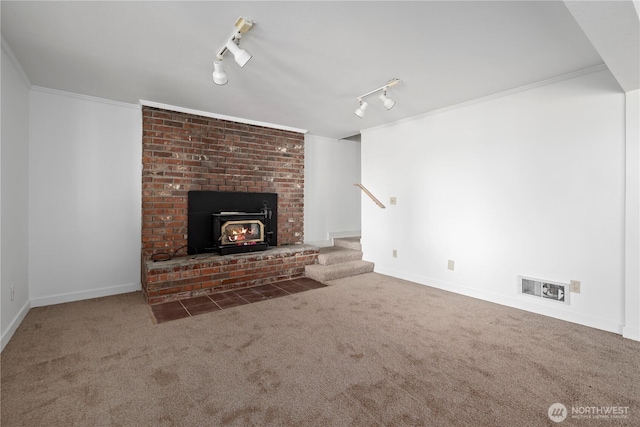 5017 Harbor Hills Dr, Freeland, WA 98249 - unfurnished living room with carpet, track lighting, and stairs