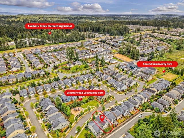17710 39th Ave SE, Bothell, WA 98012 - aerial view of residential area featuring a heavily wooded area