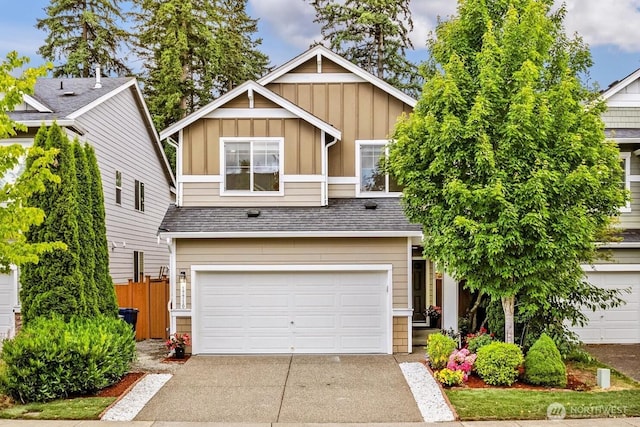 17710 39th Ave SE, Bothell, WA 98012 - view of front of property with board and batten siding, driveway, a garage, and roof with shingles