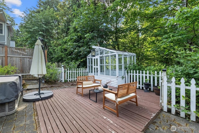 9132 NE 143rd Pl, Kirkland, WA 98034 - wooden deck featuring a fenced backyard, area for grilling, and an outdoor living space