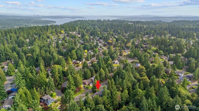 9132 NE 143rd Pl, Kirkland, WA 98034 - aerial view of property and surrounding area with a heavily wooded area