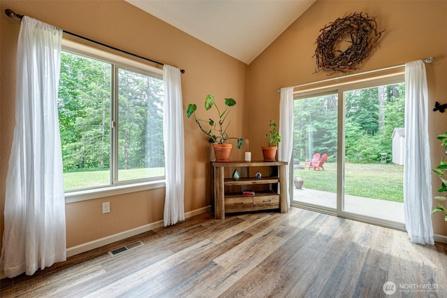 118 Bald Eagle Rd, Ariel, WA 98603 - doorway with vaulted ceiling, healthy amount of natural light, and wood finished floors