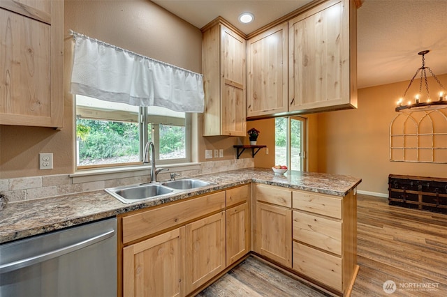 118 Bald Eagle Rd, Ariel, WA 98603 - kitchen featuring light brown cabinets, stainless steel dishwasher, and light wood-style floors