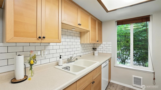 17529 151st Ave SE Unit 7-8, Renton, WA 98058 - kitchen with dishwasher, plenty of natural light, decorative backsplash, and light brown cabinets