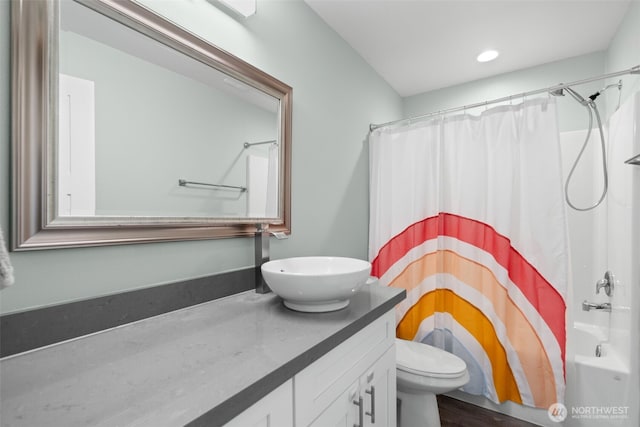 1172 Thorndyke Rd, Port Ludlow, WA 98365 - full bath featuring vanity, shower / bath combo, and recessed lighting