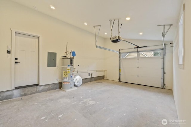 10342 39th Ave NE, Seattle, WA 98125 - garage with electric panel, water heater, a garage door opener, and recessed lighting