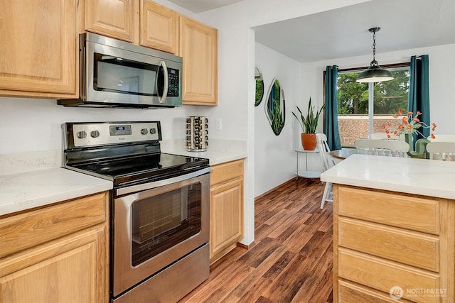 921 Pershing Ave Unit 101, Bremerton, WA 98312 - kitchen with stainless steel appliances, light brown cabinets, dark wood-type flooring, and light countertops