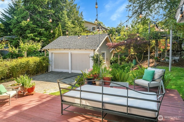 4926 42nd Ave S, Seattle, WA 98118 - wooden terrace with a garage and an outbuilding