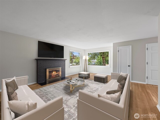 4510 N 24th St, Tacoma, WA 98406 - living area featuring wood finished floors and a fireplace