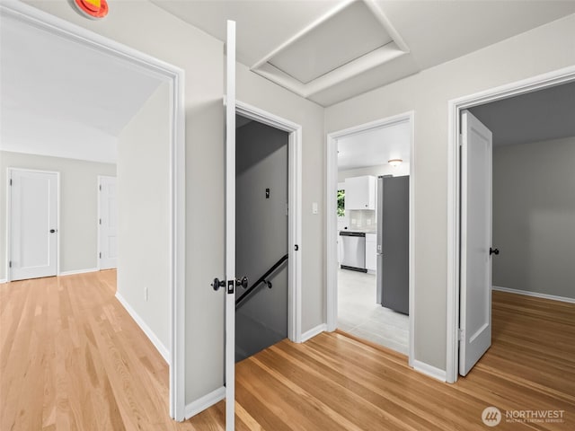 4510 N 24th St, Tacoma, WA 98406 - hallway featuring attic access and light wood-style flooring