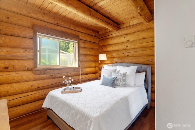 8669 Harbor Dr, Blaine, WA 98230 - bedroom with wood finished floors and a wooden ceiling with exposed beams