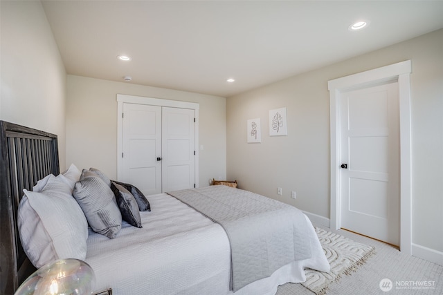 3606 E M St, Tacoma, WA 98404 - bedroom with recessed lighting, light colored carpet, and a closet