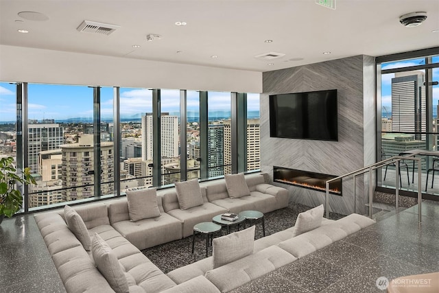 300 Virginia St Unit 1311, Seattle, WA 98101 - living room featuring a large fireplace