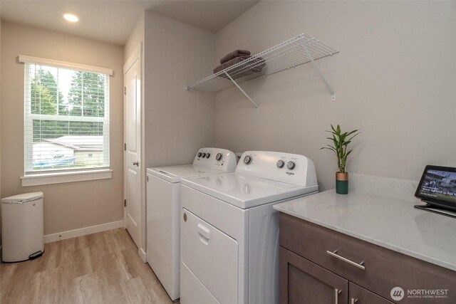 16321 SE 133rd Pl, Renton, WA 98059 - laundry area with washer and dryer, light wood finished floors, and recessed lighting