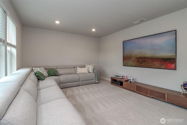 16321 SE 133rd Pl, Renton, WA 98059 - living area featuring light colored carpet and recessed lighting