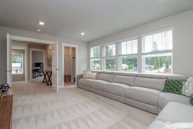 16321 SE 133rd Pl, Renton, WA 98059 - living area featuring healthy amount of natural light, recessed lighting, and light carpet