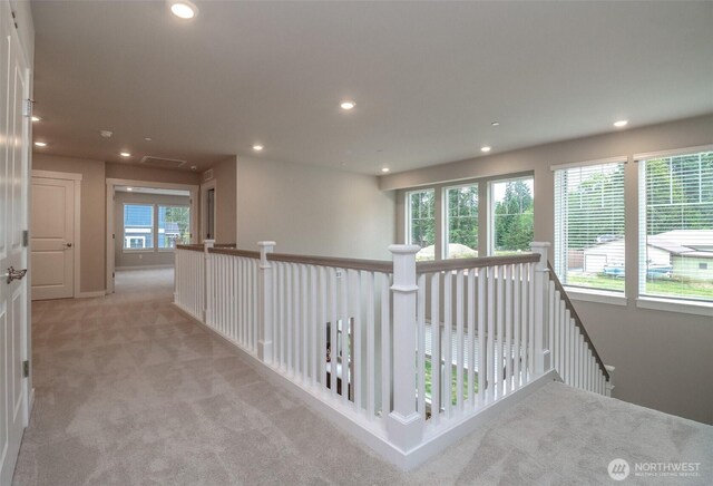 16321 SE 133rd Pl, Renton, WA 98059 - corridor featuring light carpet, recessed lighting, and an upstairs landing